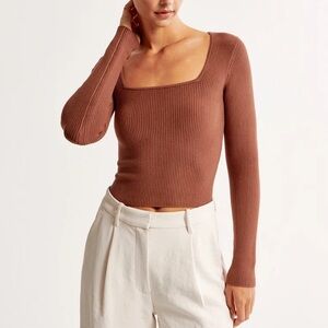 Abercrombie & Fitch square neck long sleeve ribbed Ottoman top